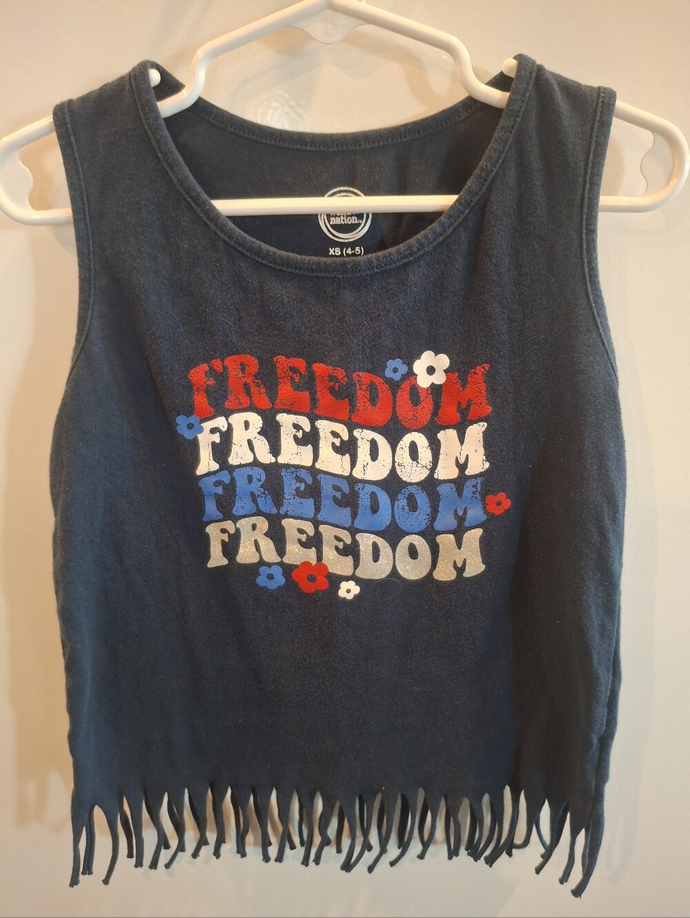 Navy Red White Blue 'Freedom' Fringe Tank Top